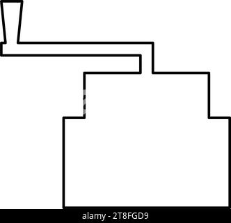 Mühlstein manuell alte Steinmühle Mehl Produktion Mahlkorn mit Griff Halter Kontur Umrisslinie Symbol schwarze Farbe Vektor Illustration Bild Stock Vektor