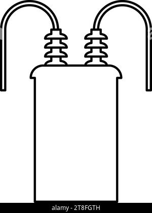 Elektrischer Transformator Hochspannungs-Unterstation Energie-Kontur Umrisslinie Symbol schwarze Farbe Vektor-Illustration Bild dünn flach Stil einfach Stock Vektor