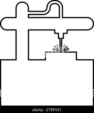 Laser-CNC-Maschine für Gravurgerät Ausrüstung zum Schneiden verwenden Strahlkontur Umrisslinie Symbol schwarze Farbe Vektor Illustration Bild dünne flache Art Stock Vektor