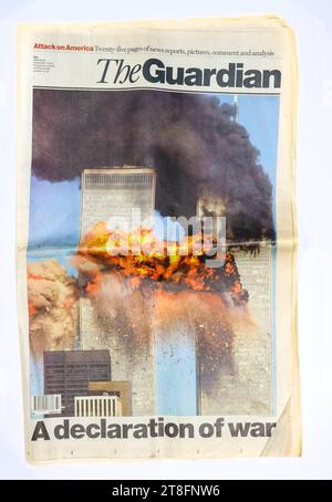 The Guardian, Eine Titelseite der Kriegserklärung Mittwoch, 12. September 2001 Stockfoto