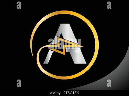 Buchstabe A mit Beleuchtung Thunder Bolt Logo Design Vector Template. Stock Vektor