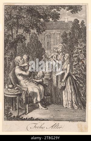 Daniel Nikolaus Chodowiecki (1726 - 1801), Künstler, fröhliches Alter, Original Druckmedium: 1795, Ätzen, Bogengröße: 11,6 x 7,6 cm (im Plattenark zugeschnitten) Stockfoto