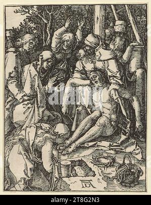 Albrecht Dürer (1471 - 1528), Künstler, Beweinung Christi, Blatt 28 der Serie 'kleine Holzschnitt-Passion', Druckherkunft: Um 1509 - 1510, Holzschnitt, Bogengröße: 12,7 x 9,9 cm, unten Mitte monogrammiert 'AD' Stockfoto