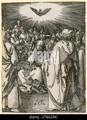 Albrecht Dürer (1471 - 1528), kleiner Holzschnitt Passion, Albrecht Dürer (1471 - 1528), Mission des Heiligen Geistes, Blatt 36 der Serie „kleiner Holzschnitt Passion“, Mittel: Ca. 1510, Holzschnitt, Bogengröße: 12,5 x 9,5 cm, unten Mitte monogrammiert 'AD' Stockfoto