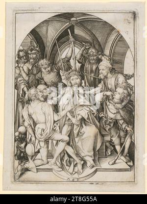 Martin Schongauer (1450 um - 1491), Künstler, Krönung mit Dornen Christi, Blatt 5 der Serie „die Passion Christi“, Druckmedium: 1470 - 1482, Kupferstich, Bogengröße: 17,9 x 13,5 cm, Plattengröße: 16,7 x 11,9 cm, unten mittig monogrammiert „M + S“ Stockfoto