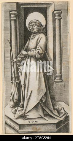 Agostino dei Musi (Gen. Agostino Veneziano) (1490 um - nach 1536), Künstler Raphael (1483 - 1520), After, Cumaean Sibyl, Israhel van Meckenem (1440, 1445 um - 1503), Künstler Hans Holbein (der ältere) (1460 - 1524), After, Judas Thaddaeus, Blatt 14 der Reihe "der Retter, Maria und die zwölf Apostel", Herkunft des Druckmediums: c. 1480 - 1500, Kupferstich, Blattgröße: 19. 9 x 10,5 cm (oben und unten getrimmt)“ Feld 3 mit Monogramm „I V M“ unten in der Mitte Stockfoto