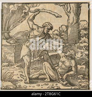 Hans Brosamer (1500–1554)Weygand Han (1526–1563), Herausgeber, Cain and Abel recto; David und Bathsheba verso, Druckmedium: 1550, Holzschnitt, Bogengröße: 13,1 x 13,4 cm, monogrammiert 'HB' unten rechts (rückseitig) Stockfoto