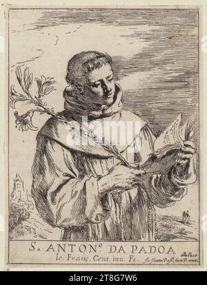 Guercino (1591-1666), Künstler, Heiliger Antonius von Padua, Druckmedium Schöpfung: 1610 - 1666, Ätzung, Bogengröße: 15,2 x 11,4 cm, unten in der Mitte mit der Aufschrift 'S. ANTON.° da PADOA'; unten signiert 'IO. Franc. Cent. inu. FE.'; unter r Stockfoto
