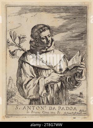 Guercino (1591-1666), Heiliger Antonius von Padua, Druckmedium Schöpfung: 1610 - 1666, Ätzung, Bogengröße: 16,1 x 12,1 cm Plattenrand: 15,2 x 11,3 cm, unten in der Mitte „S. ANTON.° da PADOA“ beschriftet; unten signiert „IO“. Franc. Cent. inu. FE.'; unten r, rückwärts unten links schwarz Stockfoto
