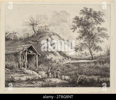 Jean Jacques de Boissieu (1736 - 1810), Künstler, Landschaft mit Reetdachhütte, Druckmedium Kreation: 1803, Ätzung, Trockenpunkt und Roulette, Bogengröße: 16,4 x 20,4 cm, rechts unten monogrammiert und datiert 'DB. J. J. 1803 Stockfoto