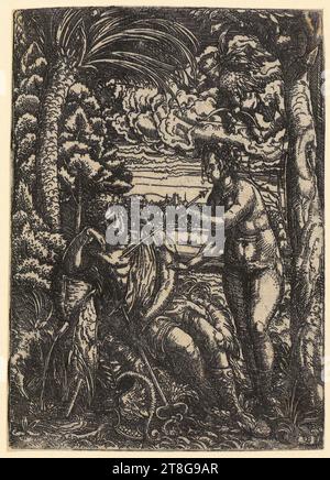 Hans Burgkmair (1473 - 1531), Quecksilber und Venus, Druckmedium: Ca. 1520, Ätzen aus Eisen, Bogengröße: 18,3 x 13,1 cm, Monogramm „HB“ auf der unteren rechten Platte Stockfoto