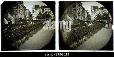 Quai de Montebello in Richtung Rue du Petit-Pont, 5. Arrondissement, Paris, Fotograf, 1935, Foto, Stereoskopische Ansicht, Paris, Abmessungen - Arbeit: Höhe: 12,7 cm, Breite: 5,7 cm, Abmessungen - Befestigung:, Breite: 5,9 cm,: 12,9 cm Stockfoto