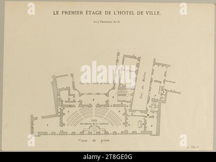 Französische Revolution: 9. Tag Thermidor an II. Oder 27. Juli 1794. Plan des zweiten Obergeschosses der Hôtel-de-Ville und Versuch einer topographischen Rekonstruktion der Verhaftung von Robespierre und seinen Anhängern. 4. Arrondissement. Platte entnommen von..., Anonyme, Graveur, Imprimerie E. Bernard et Cie, Herausgeber, EN 1896, Druck, Grafik, French Revolution, Druck, Abmessungen - Arbeit: Höhe: 23,2 cm, Breite: 33 cm, Abmessungen - Befestigung:, Höhe: 65 cm, Breite: 50 cm Stockfoto