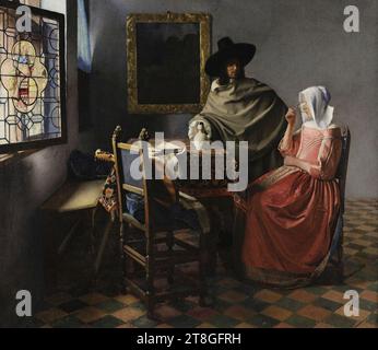 Jan Vermeer van Delft - Het Glas wijn (1658-60). Stockfoto