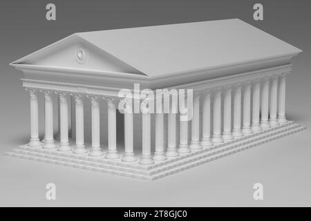 Antike griechische Tempel mit Säulen isoliert auf grauem Hintergrund. 3D-Rendering Stockfoto