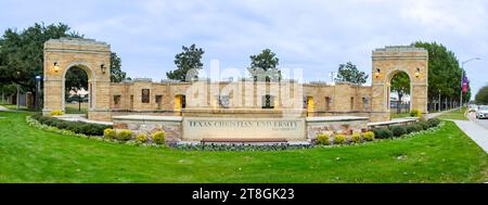 Fort Worth, TX - 10. November 2023: Zeichen der Texas Christian University Stockfoto