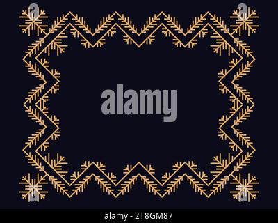 Rahmen im Art déco-Stil mit Schneeflocken. Linearer Winterrand im Vintage-Stil mit Schneeflocke im Line-Art-Stil. Weihnachtsrahmendesign eine Vorlage für Einladungen Stock Vektor