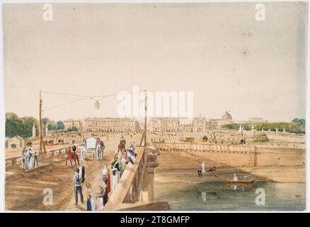 Blick auf den Place de la Concorde von der Concorde-Brücke, um 1820, Zeichner, Zeichnung, Grafik, Zeichnung, Graphit, Aquarell, weiße Highlights, Abmessungen - Arbeit: Höhe: 18 cm, Breite: 26,2 cm, Abmessungen - Montage:, Höhe: 32,4 cm, Breite: 49,4 cm Stockfoto