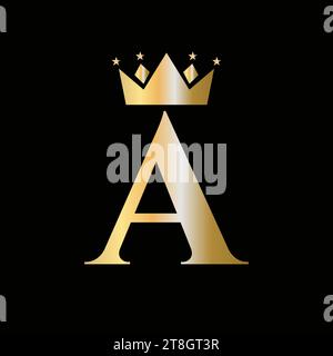 Kronenlogo auf Buchstabe A mit Sternsymbol. Kronensymbol-Vorlage Stock Vektor