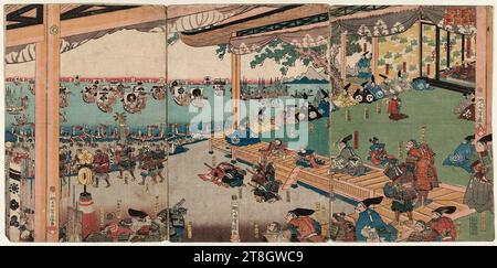 Utagawa Yoshifuji - die Flotte von Ashikaga Takauji macht sich auf den Weg in den Krieg. Stockfoto