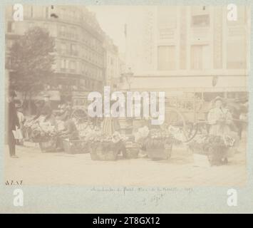 Blumenhändler, Ecke Rue de la Roquette und Rue du Faubourg-Saint-Antoine, Place de la Bastille, 11. Arrondissement, Paris, Atget, Eugène (Jean Eugène Auguste Atget), Fotograf, 1898, Fotografie, Grafik, Fotografie, Albumendruck, Abmessungen - Werk: Höhe: 17 cm, Breite: 22. 9 cm, Abmessungen – ursprüngliche Montage:, Höhe: 23,9 cm, Breite: 30,1 cm Stockfoto