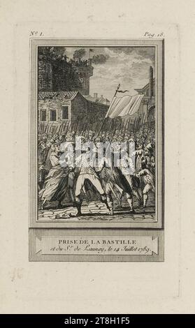 PRISE DE LA BASTILLE et du SR de Launay, le 14 Juillet 1789, Gravur, Array, Druck, Grafik, French Revolution, Druck, Abmessungen - Arbeit: Höhe: 22,3 cm, Breite: 15,5 cm, Abmessungen - quadratischer Hub:, Höhe: 17,4 cm, Breite: 10,2 cm, Abmessungen - Befestigung:, Höhe: 50 cm, Breite: 32,5 cm Stockfoto