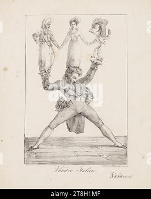 Italienisches Theater, Zeichner/Lithograph, Motte, Charles Etienne Pierre, Drucker-Lithograph, Spiegel, Verleger, Druck, Grafik, Druck, Lithographie, Abmessungen - Arbeit: Höhe: 26,8 cm, Breite: 21,2 cm, Abmessungen - Montage:, Höhe: 31 cm, Breite: 46,4 cm Stockfoto