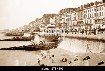 Hastings Strand und Promenade, viktorianische Zeit Stockfoto