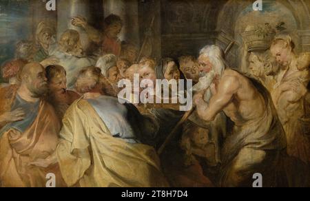 PETER PAUL RUBENS, Diogenes sucht Menschen, ca. 1630 - 1640, Gesamtabmessungen, 31,6 x 52,3 x min. 0,5 cm, Tiefe max. 0,5 cm, Öl auf Eichenholz, Diogenes sucht Menschen, Maler, PETER PAUL RUBENS, 17. JAHRHUNDERT, BAROCK, MALEREI, Öl auf Eichenholz, EICHENHOLZ, ÖL, unmarkiert Stockfoto