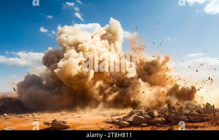 Staubsturm nach Sprengzünder auf dem Tagebau Stockfoto