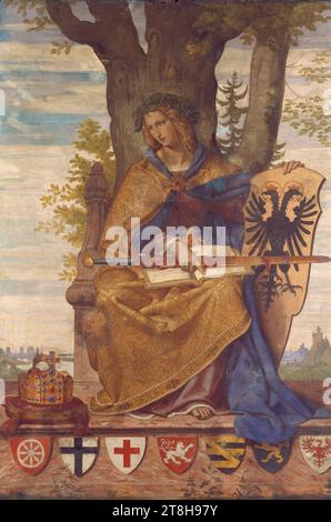 PHILIPP VEIT, Germania, 1834 - 1836, Maße, 285 x 192 cm, Wandmalerei, auf Leinwand übertragen, Germania, Maler, PHILIPP VEIT, Triptychon, die Einführung der Künste in Deutschland durch das Christentum, 19. JAHRHUNDERT, MALEREI, Wandmalerei, auf Transfer Canvas, LEINWAND, FRESKO, WANDMALEREI Stockfoto
