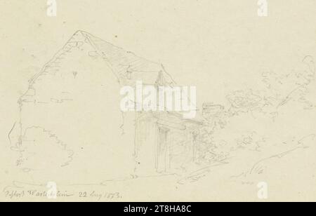 CARL THEODOR REIFFENSTEIN, Fachwerkhaus in Hochstetten-Dhaun, 16. August 1873, Blatt, 99 x 124 mm, Bleistift auf Papier, Fachwerkhaus in Hochstetten-Dhaun, CARL THEODOR REIFFENSTEIN, Seite, Klebebänder, Band 31, Seite 62, Teilenummer / gesamt, 3 / 3, HOCHSTETTEN-DHAUN, 19. JAHRHUNDERT, ZEICHNUNG, Bleistift auf Papier, GRAPHIT-TON-MISCHUNG, PAPIER, BLEISTIFTZEICHNUNG, DEUTSCH, ARCHITEKTURSTUDIE, REISESTUDIE, datiert und beschriftet unten rechts, in Bleistift, Hochstetten a. d. schließen. August 1873, nummeriert auf der Seite rechts neben der Zeichnung, in schwarzem Stift Stockfoto