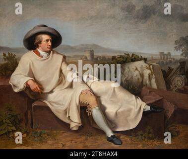 JOHANN HEINRICH WILHELM TISCHBEIN, Goethe in der römischen Campagna, 1787, Maße, 166 x 210,3 cm, Öl auf Leinwand, Goethe in der römischen Campagna, Maler, JOHANN HEINRICH WILHELM TISCHBEIN, 18. JAHRHUNDERT, KLASSIZISMUS, MALEREI, Öl auf Leinwand, LEINWAND, ÖL Stockfoto