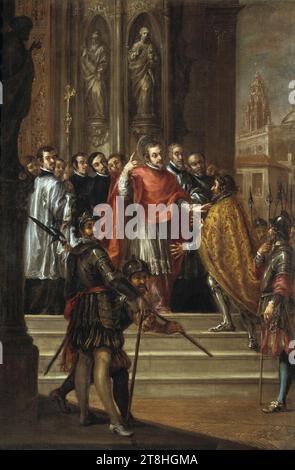 Valdes leal-san ambrosio y el emperador teodosio-prado. Stockfoto