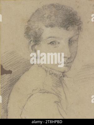 PAOLO VERONESE ?, Porträt eines Jungen, Blatt, 255 x 199 mm, schwarzer Stift, weiß erhöht, auf handgemachtem Papier, alt montiert, mit goldenem Rahmen, Porträt eines Jungen, PAOLO VERONESE ?, 16. JAHRHUNDERT 18. JAHRHUNDERT 17. JAHRHUNDERT, ZEICHNUNG, schwarzer Stift, weiß erhöht, auf handgeschöpftem Papier, alt montiert, mit goldenem Rahmen, KOHLE?, KREIDE, HANDGEMACHTES PAPIER, STIFTZEICHNUNG, HOLZKOHLEZEICHNUNG?, KREIDEZEICHNUNG, WEISSE ERHÖHUNG, VENEZIANISCH, PORTRÄT-STUDIE, rückseitig auf der Montageplatte unten links, mit Bleistift, Paolo Veronese Stockfoto