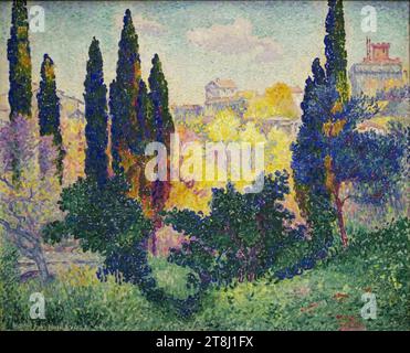 Henri-Edmond-Kreuz, 1908, Les cyprès à Cagnes, Öl auf Leinwand, 81 x 100 cm, Musée d'Orsay, Paris Henri-Edmond-Kreuz Stockfoto