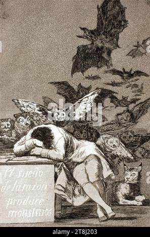 The Sleep of Reason produziert Monsters, ca. 1797, 21,5 cm x 15 cm Francisco Goya Stockfoto