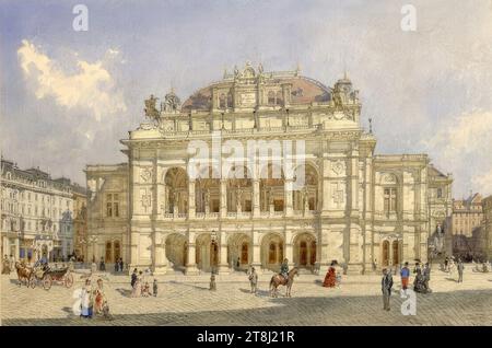 Die neue Hofoper in Wien, Franz Alt, Wien 1821 - 1914 Wien, 1873, Zeichnung, Aquarell, 30,5 x 45 cm, Tafeldetail, Österreich Stockfoto