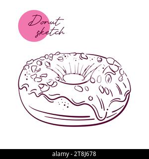 Donut Doodle Umriss schwarz-weiße Vektor-Illustration isoliert auf weißem Hintergrund. Zeichnung der Linienskizze mit Donuts. Ein Getränk im Skizzenstil, von dem man ausgehen kann Stock Vektor