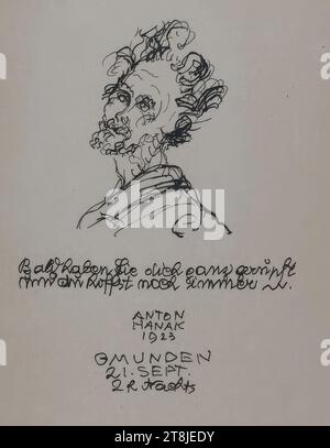 Eine Erholungsreise nach Gmunden, 1923: Bald haben sie euch komplett zupfen und man hofft immer noch., Skizzenbuch Hanak Anton; 254 Seiten, Anton Hanak, Brünn 1875 - 1934 Wien, 21. September 1923, Zeichnung, Stift in schwarz, Blatt: 28,7 x 22,7 cm, M. 'GMUNDEN / 21. SEPTEMBER / 2 h bei Nacht', Stift in schwarz, Österreich Stockfoto