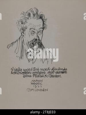 Ein Freizeitausflug nach Gmunden, 1923: Sie müssen noch viel schlucken und daraus eine Skulptur bauen., Skizzenbuch Hanak Anton; 254 Seiten mit Seiten, Anton Hanak, Brünn 1875 - 1934 Wien, 1923, Zeichnung, Stift in schwarz, Blatt: 28,7 x 22,7 cm, M.u. 'GMUNDEN', Stift in schwarz, Österreich Stockfoto