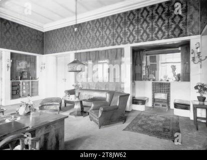 Emil Löwenbach Wohnung, Wien I., Reischachstrasse 3/Schallautzerstrasse 4, Wohnzimmer, Gentlemen's room, Sitzsuite, Kaminnische, 1913, Foto 1930, negativ, Glasnegativ, Platte: 18 x 24 cm, Österreich Stockfoto