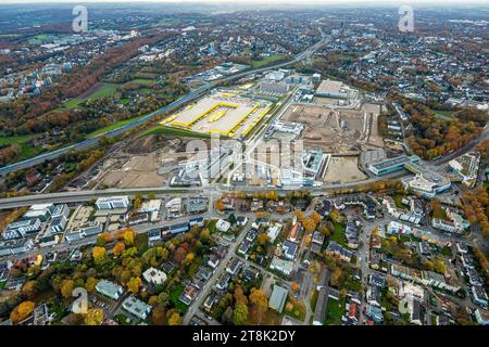 Luftbild, Großbaustelle Mark 51/7, O-Werk Campus und Neubau Wissenschafts- und Technologiequartier, ehemaliges Opel Areal an der Autobahn A448, DHL Logistik, Wohngebiet und Fernsicht mit Ortsansicht Bochum Laer, Bochum, Ruhrgebiet, Nordrhein-Westfalen, Deutschland ACHTUNGxMINDESTHONORARx60xEURO *** Luftbild, Großbaustelle Mark 51 7, O Werk Campus und neues Wissenschafts- und Technologieviertel, ehemaliger Opel-Standort an der Autobahn A448, DHL Logistik, Wohngebiet und Fernsicht mit Blick auf Bochum Laer, Bochum, Ruhrgebiet, Nordrhein-Westfalen, Deutschland ATTENTIONxMINDESTHONORARx60xEURO Stockfoto