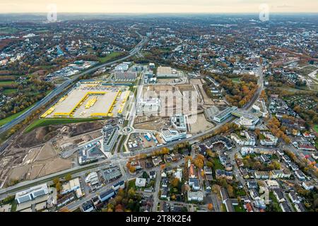 Luftbild, Großbaustelle Mark 51/7, O-Werk Campus und Neubau Wissenschafts- und Technologiequartier, ehemaliges Opel Areal an der Autobahn A448, DHL Logistik, Wohngebiet und Fernsicht mit Ortsansicht Bochum Laer, Bochum, Ruhrgebiet, Nordrhein-Westfalen, Deutschland ACHTUNGxMINDESTHONORARx60xEURO *** Luftbild, Großbaustelle Mark 51 7, O Werk Campus und neues Wissenschafts- und Technologieviertel, ehemaliger Opel-Standort an der Autobahn A448, DHL Logistik, Wohngebiet und Fernsicht mit Blick auf Bochum Laer, Bochum, Ruhrgebiet, Nordrhein-Westfalen, Deutschland ATTENTIONxMINDESTHONORARx60xEURO Stockfoto