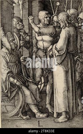 Christus vor dem Hohepriester Annas, die kleine Passion, Lucas Hugensz. Van Leyden, Leiden 1494 - 1533 Leiden, 1521, Druck, Kupferstich, Platte: 11,5 x 7,4 cm, nach New Hollstein Stockfoto