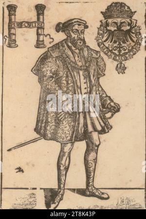 Karl V., Lucas Cranach der ältere J., Wittenberg 1515 - 1586 Weimar, Druck, Holzschnitt, Blatt: 32,8 x 23 cm, l.o. 'PLVS OVLTRE Stockfoto