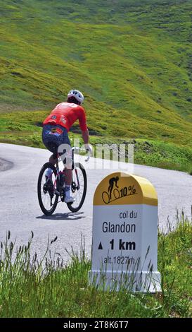 Bergpass Radfahren Meilenstein, Col du Glandon ab La Chambre, Frankreich, Savoie Stockfoto