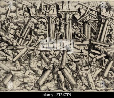 Samson stürzt den Tempel, Peter Pereny, Vorwort und Eingang der Concordantzen Alten und Nachrichten Testamente, Wien 1550, Augustin Hirschvogel, Nürnberg 1503 - 1553 Wien, 1547, Druck, Ätzen, Österreich Stockfoto