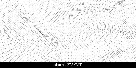 Partikelwelle. Oberfläche der Wellenpunkte. Gepunkteter geometrischer Hintergrund Stock Vektor