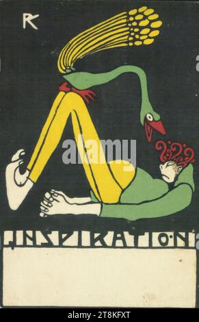 Postkarte Nr. 84 aus der Wiener Werkstätte: Inspiration, Rudolf Kalvach, Wien 1883 - 1932 Kosmonosy, Kosmanos, Druck, Farblithographie, Blatt: 140 mm x 90 mm, M.u. 'INSPIRATION', im Druck, Österreich Stockfoto